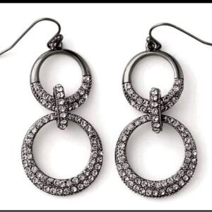 LIA SOPHIA  EARRINGS 2 Tier CIRCLE Dangle Drop HEMATITE Hook